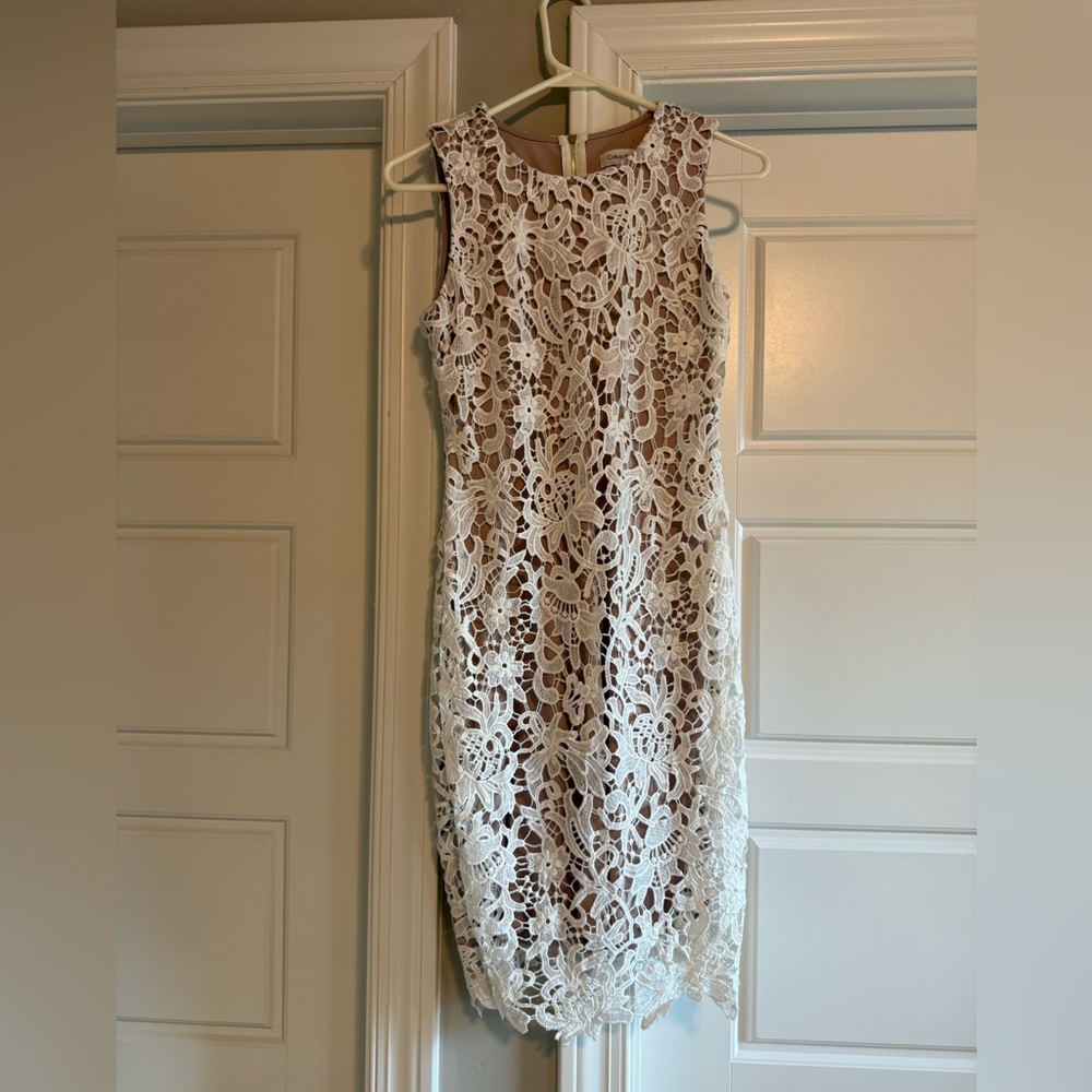 Two-Tone White Lace Calvin Klein Dress
